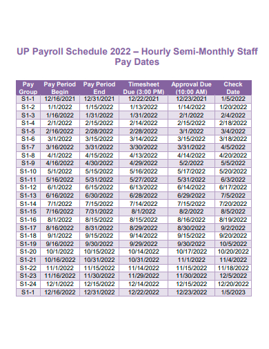 hourly semi monthly staff payroll schedule template