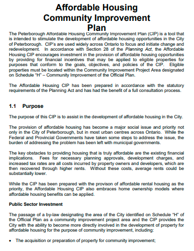 housing community improvement plan template