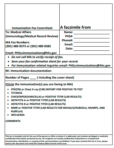 immunization fax cover sheet template