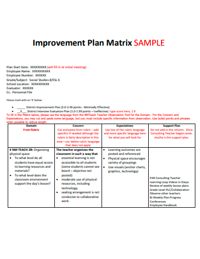 improvement plan matrix template