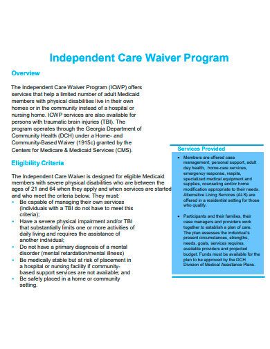 independent care waiver program template
