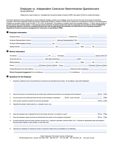 independent contractor determination questionnaire template