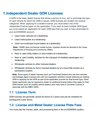 independent dealer licenses template