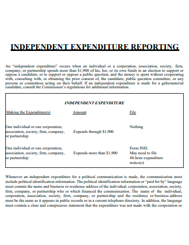 independent expenditure reporting template