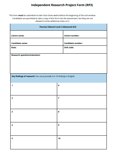 independent research project form template