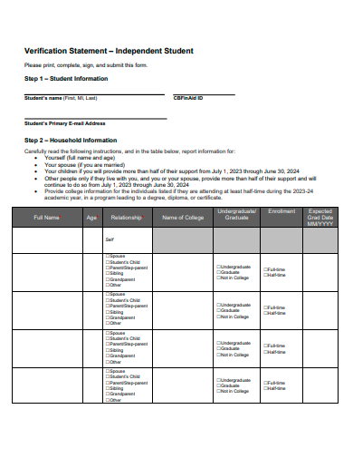 independent student verification statement template