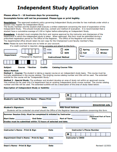 independent study application template