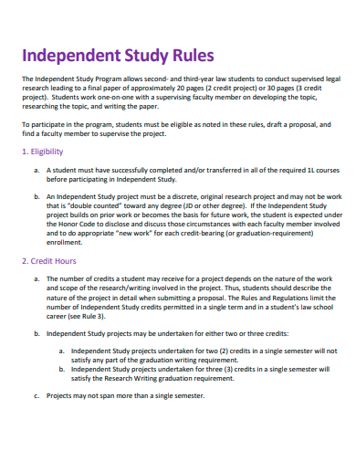 independent study rules template