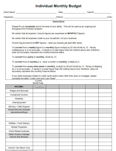 individual monthly budget template