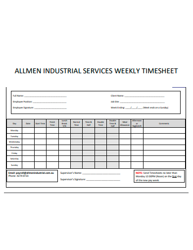 industrial services weekly timesheet template