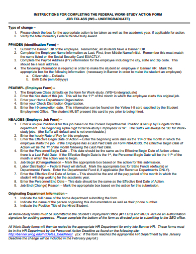 instructions for work study action form template