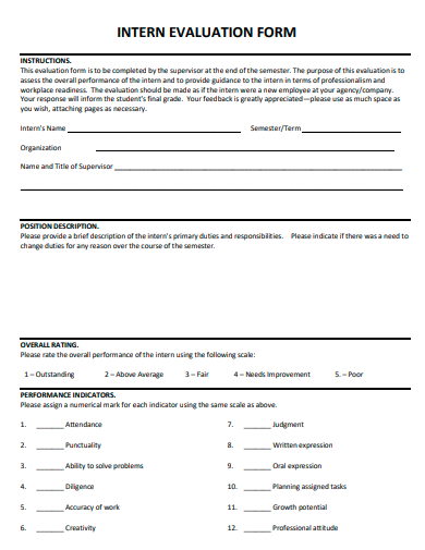 intern evaluation form template