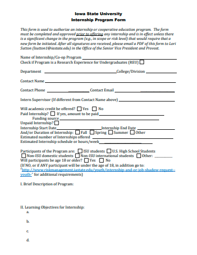 internship program form template