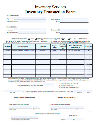inventory services transaction form template