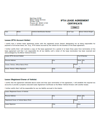 lease agreement certificate template