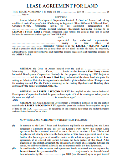 lease agreement for land template