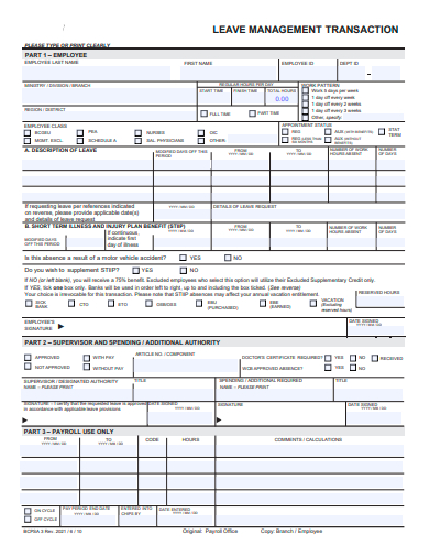 leave management transaction form template