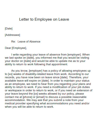 letter to employee on leave template