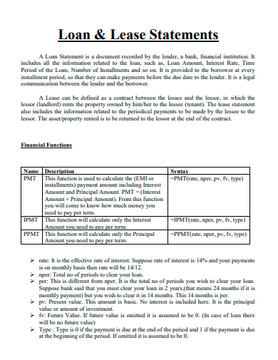 loan and lease statements template