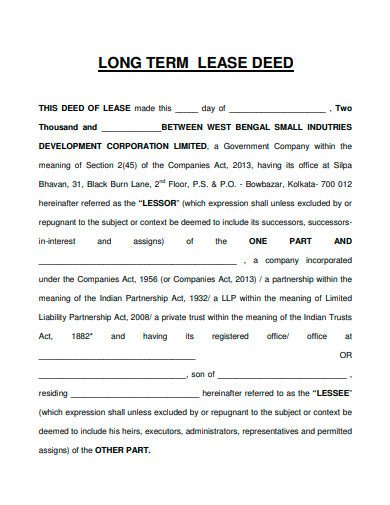 long term lease deed template