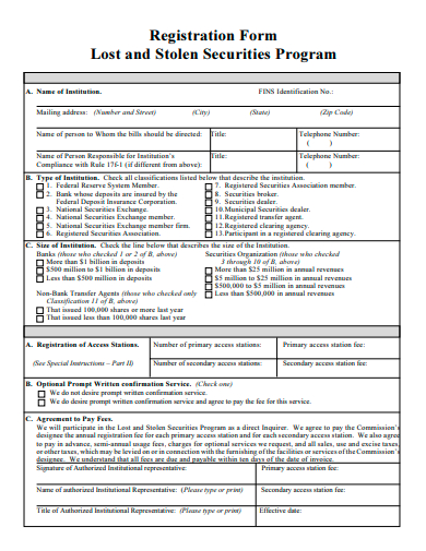 lost and stolen securities program registration form template