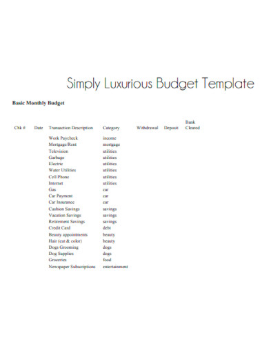 luxurious monthly budget template