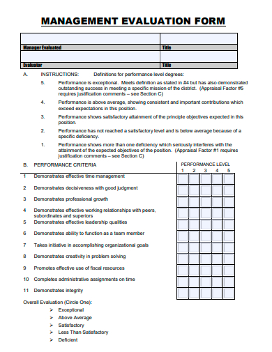 management evaluation form template
