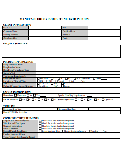 manufacturing project initiation form template