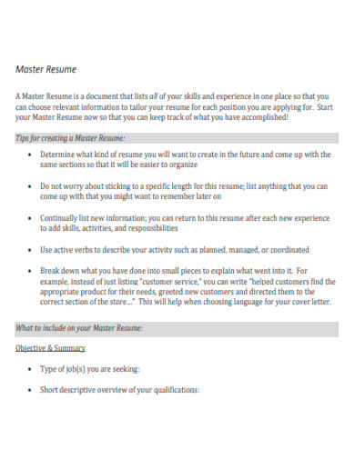 master resume template