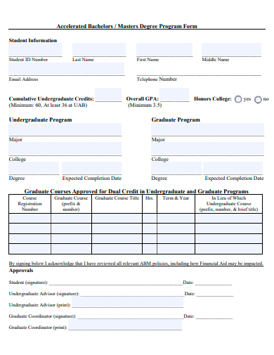 masters degree program form template