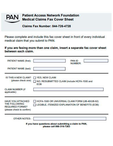 medical claims fax cover sheet template