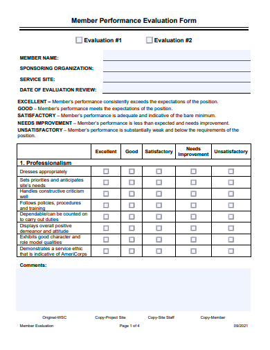 member performance evaluation form template
