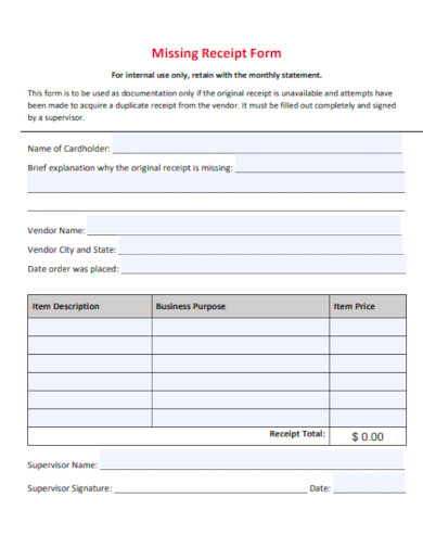 missing receipt form template