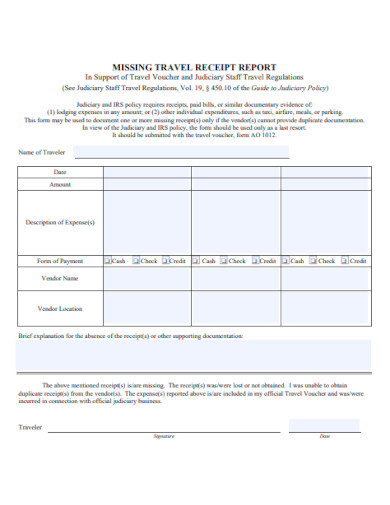 missing travel receipt report template