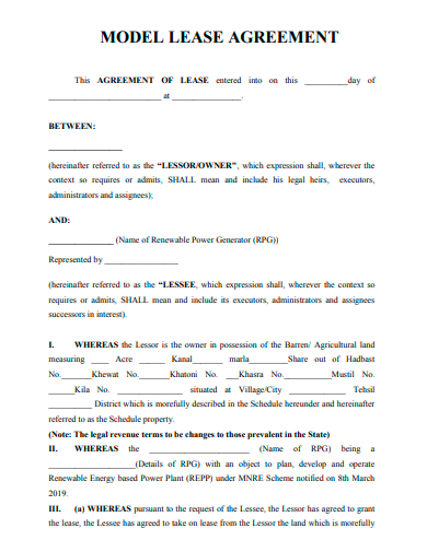 model lease agreement template