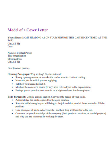 model of a cover letter template