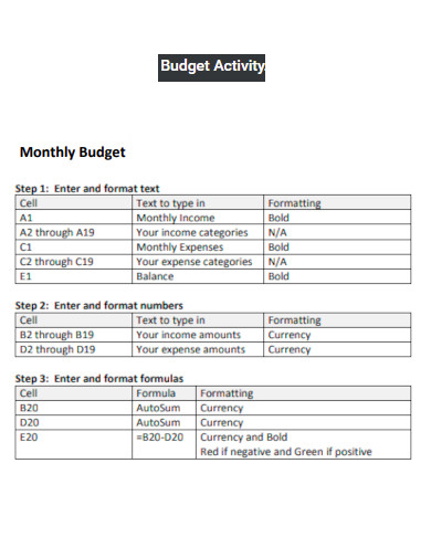 monthly budget activity template