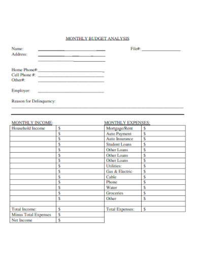 monthly budget analysis template
