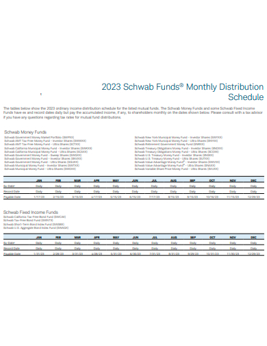 monthly distribution schedule template