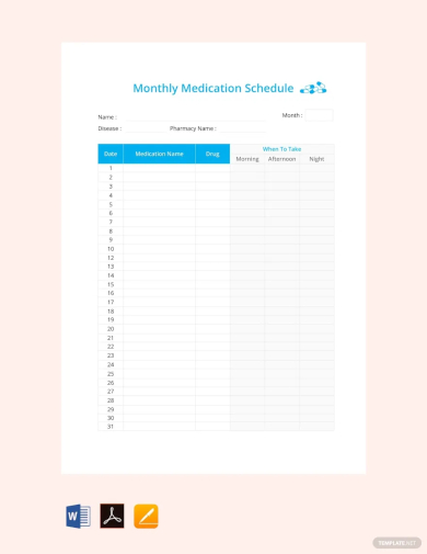 monthly medication schedule template