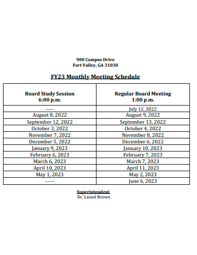 monthly meeting schedule template