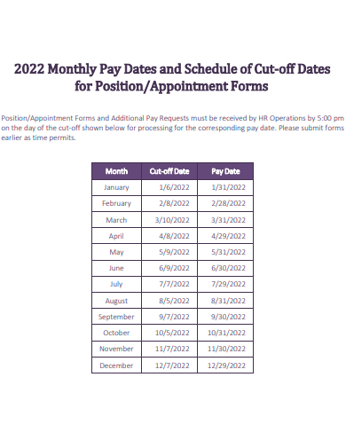 monthly pay dates and schedule template
