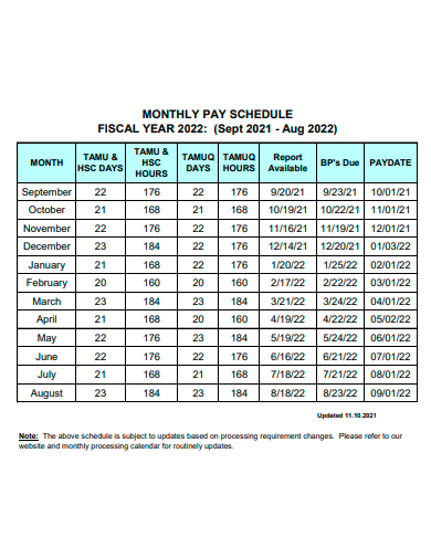 monthly pay schedule template
