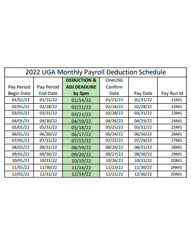 monthly payroll deduction schedule template