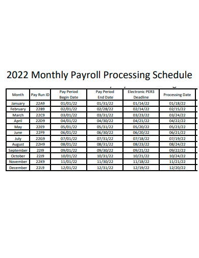 monthly payroll processing schedule template