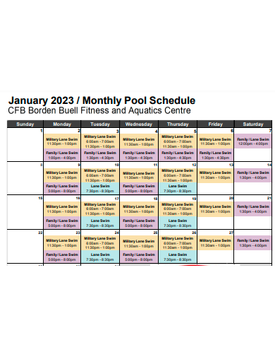 monthly pool schedule template