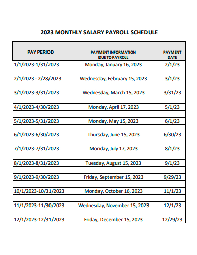 monthly salary payroll schedule template