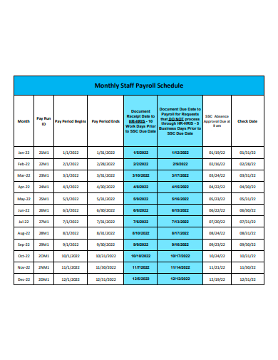 monthly staff payroll schedule template