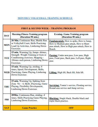 monthly volleyball training schedule template