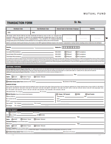 mutual fund transaction form template